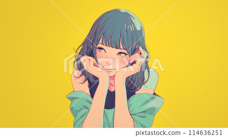 可愛的女人靠著下巴 114636251