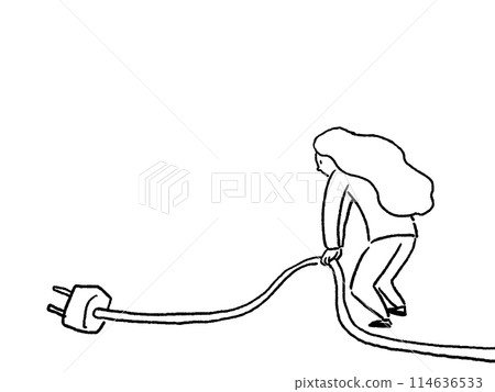 Woman dragging a plug, line drawing 114636533