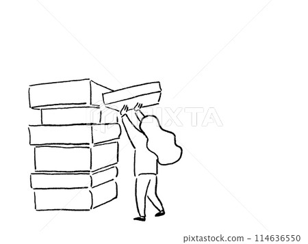 盒子，一個女人堆書的後視圖，畫線 114636550