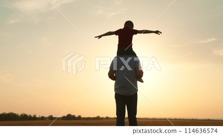 silhouette father carrying child boy his shoulders sunsethappy family, family outdoor activity, child piggyback father, bonding family silhouette., father and son play, childhood adventure piggyback silhouette father carrying child boy his shoulders sunsethappy family, family outdoor activity, child piggyback father, bonding family silhouette., father and son play, childhood adventure piggyback 114636574