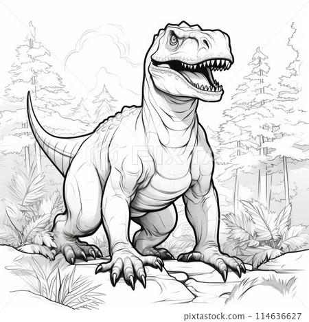 Predatory dinosaur in natural environment coloring page 114636627