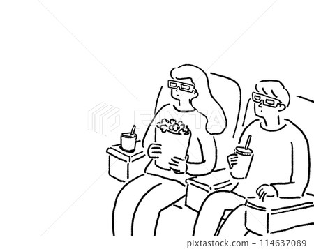 戴著 3D 眼鏡看電影的男人和女人，畫線 114637089