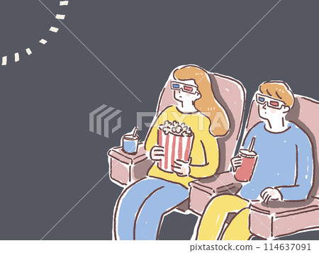 Man and woman in 3d glasses watching movie, darkness 114637091