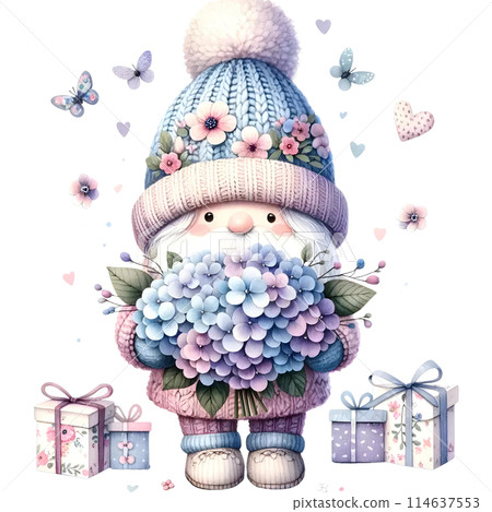 gnome with hydrangea 114637553