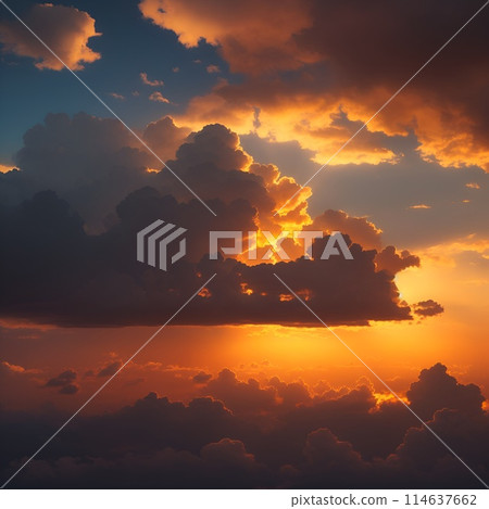 A magnificent sky illuminated by the light of the setting sun 114637662