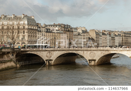 View of Pont Saint-Michel or Saint Michel bridge across the Seine river in Paris. View of Pont Saint-Michel or Saint Michel bridge across the Seine river in Paris. 114637966