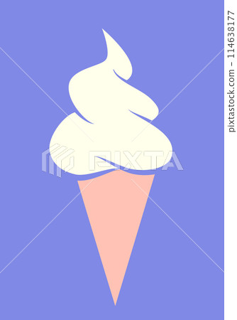 ice cream - vanilla soft serve ice cream in a cone, color vector illustration isolated on blue 114638177