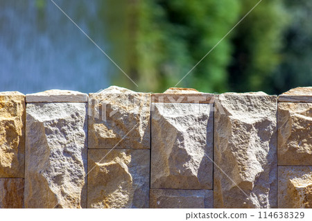 Yellow stone bricks pattern background 114638329
