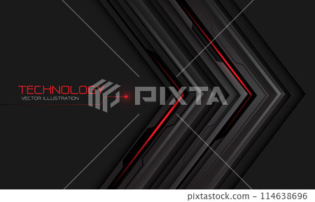 Abstract black metallic circuit red cyber arrow direction geometric on grey design modern futuristic technology background vector Abstract black metallic circuit red cyber arrow direction geometric on grey design modern futuristic technology background vector 114638696