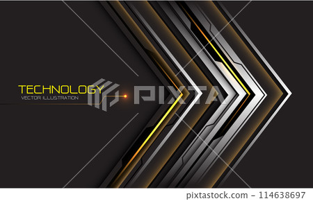 Abstract silver black circuit yellow cyber arrow direction geometric on grey design modern futuristic technology background vector Abstract silver black circuit yellow cyber arrow direction geometric on grey design modern futuristic technology background vector 114638697