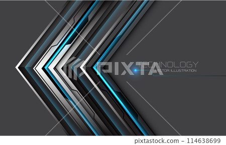 Abstract silver black circuit blue cyber arrow direction geometric on grey design modern futuristic technology background vector Abstract silver black circuit blue cyber arrow direction geometric on grey design modern futuristic technology background vector 114638699