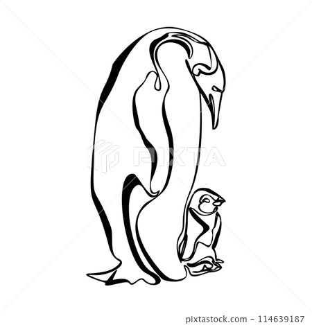Penguin Line Art Vector. Penguin one continuous line design vector Illustration isolated on white background 114639187