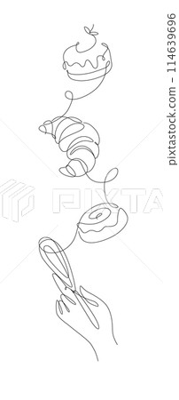 Bakery linear desserts and kitchen appliances vertical silhouette illustration 114639696