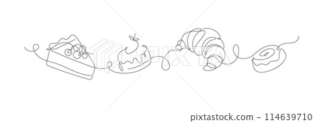 Bakery linear style desserts silhouette 114639710