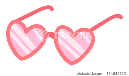 Heart shape glasses in flat design. Pink glamour accessory with flirting lens. Vector illustration isolated. Heart shape glasses in flat design. Pink glamour accessory with flirting lens. Vector illustration isolated. 114639823