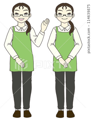 整齊站立的店員/指著手指的店員 整齊站立的店員/指著手指的店員 114639875