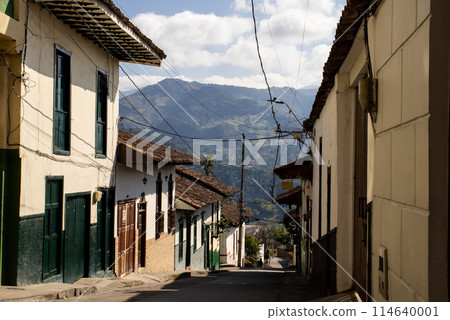 Beautiful streets at the historical downtown of the heritage town of Salamina located at the Caldas department in Colombia. 114640001