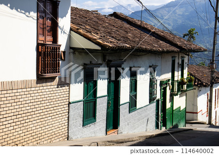 Beautiful streets at the historical downtown of the heritage town of Salamina located at the Caldas department in Colombia. 114640002