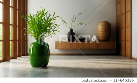 interior of living room with bamboo vase 114640330