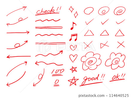 Test marking materials and arrows hand-drawn red pen Test marking materials and arrows hand-drawn red pen 114640525