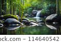 Stones, bamboo stems over water background 114640542