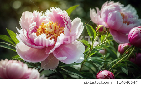 Close-up Pink peony flowers floral shop concept 114640544