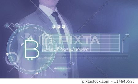 Businessman and infographics about bitcoin in augmented reality. 114640555