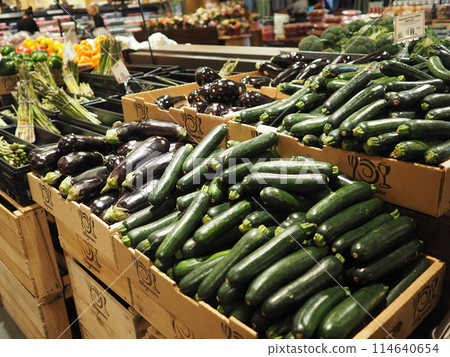Zucchini and eggplant in an American supermarket 114640654