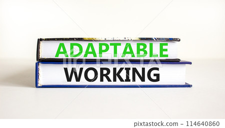 Adaptable working symbol. Concept words Adaptable working on beautiful books. Beautiful white paper background. Business Adaptable working concept. Copy space. 114640860