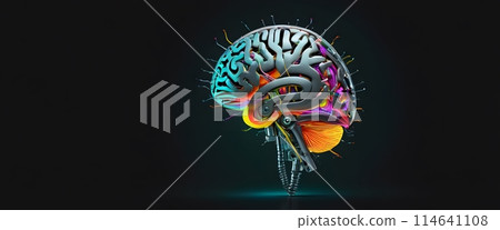 Colorful Brain Mechanics AI Generated on Black Background 114641108
