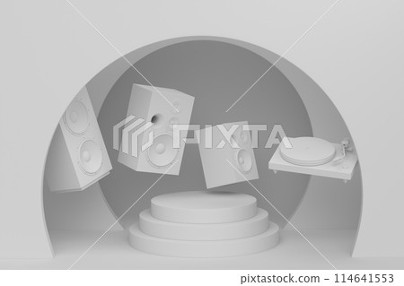 Abstract scene or podium with Hi-fi speakers and DJ turntable on monochrome Abstract scene or podium with Hi-fi speakers and DJ turntable on monochrome 114641553