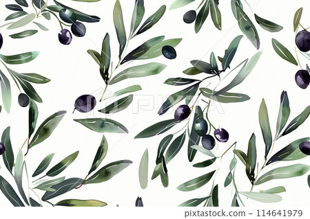 seamless pattern of olive branches. watercolor drawing seamless pattern of olive branches. watercolor drawing 114641979