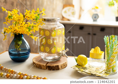 cocktail lemonade set on the kitchen table cocktail lemonade set on the kitchen table 114642201