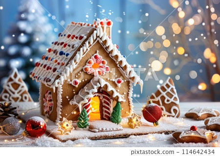 Enchanting Gingerbread House Amidst Sparkling Festive Decorations 114642434