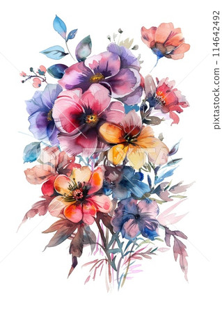 Elegant Watercolor Floral Arrangement in Soft Hues 114642492