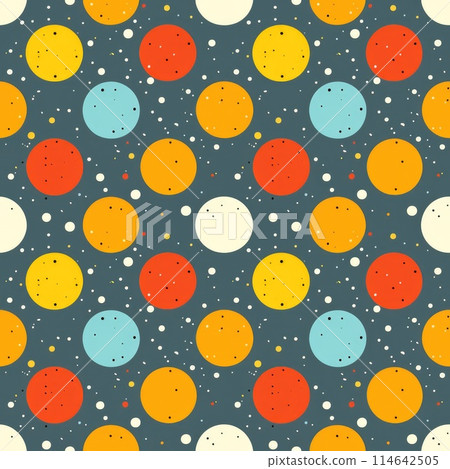 A retro-inspired design with colorful dots reminiscent of planets in space 114642505