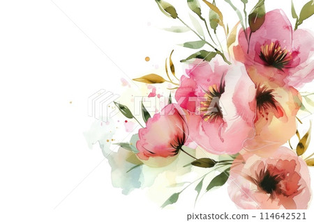 Elegant Watercolor Floral Design with Pink Blooms and Greenery Elegant Watercolor Floral Design with Pink Blooms and Greenery 114642521