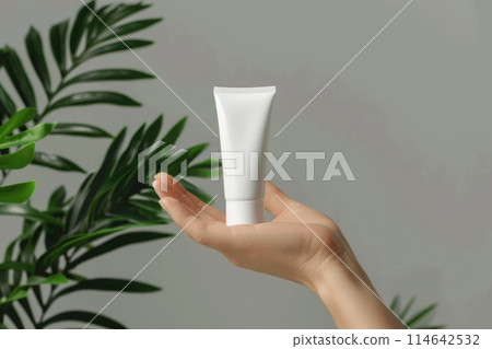 Refreshing Botanical Skincare Routine with Natural Cream Tube 114642532