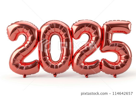 Celebratory Red Balloons Shaped As 2025 On White Background 114642657