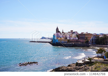 Coastal view of Sitges, Catalonia, Spain Coastal view of Sitges, Catalonia, Spain 114642708