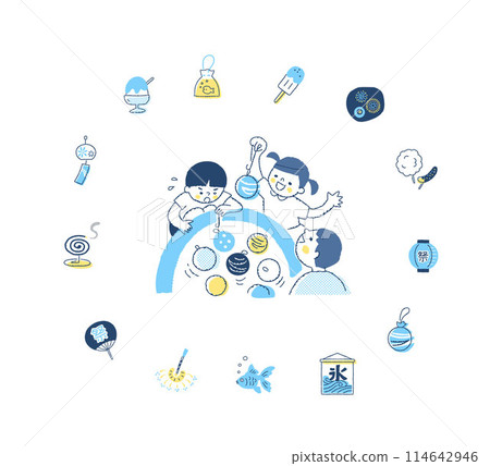 Children fishing with yo-yos and festival icons Children fishing with yo-yos and festival icons 114642946