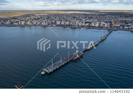 Puerto Madryn City, entrance portal to the Peninsula Valdes natural reserve, World Heritage Site, Patagonia, Argentina. Puerto Madryn City, entrance portal to the Peninsula Valdes natural reserve, World Heritage Site, Patagonia, Argentina. 114643192