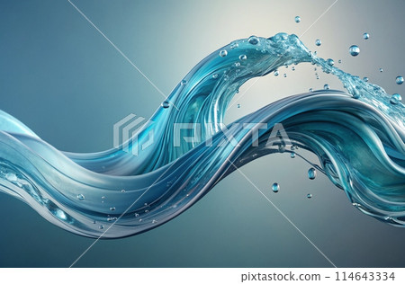 Minimalist 3D rendering of glass cloth wave, underwater droplets, generative ai 114643334