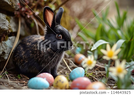 Easter bunny with colorful eggs 114643925