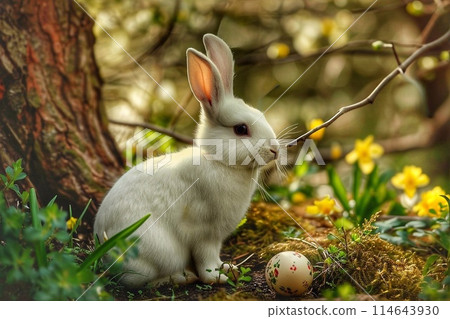 Cute white rabbit and easter eggs Cute white rabbit and easter eggs 114643930