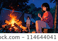 女孩在露營地生營火 114644041