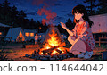 女孩在露營地生營火 114644042
