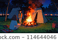 女孩在露營地生營火 114644046