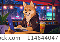 柴犬在咖啡館使用電腦 114644047