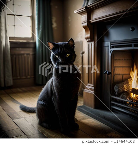 Black cat keeping warm Black cat keeping warm 114644108